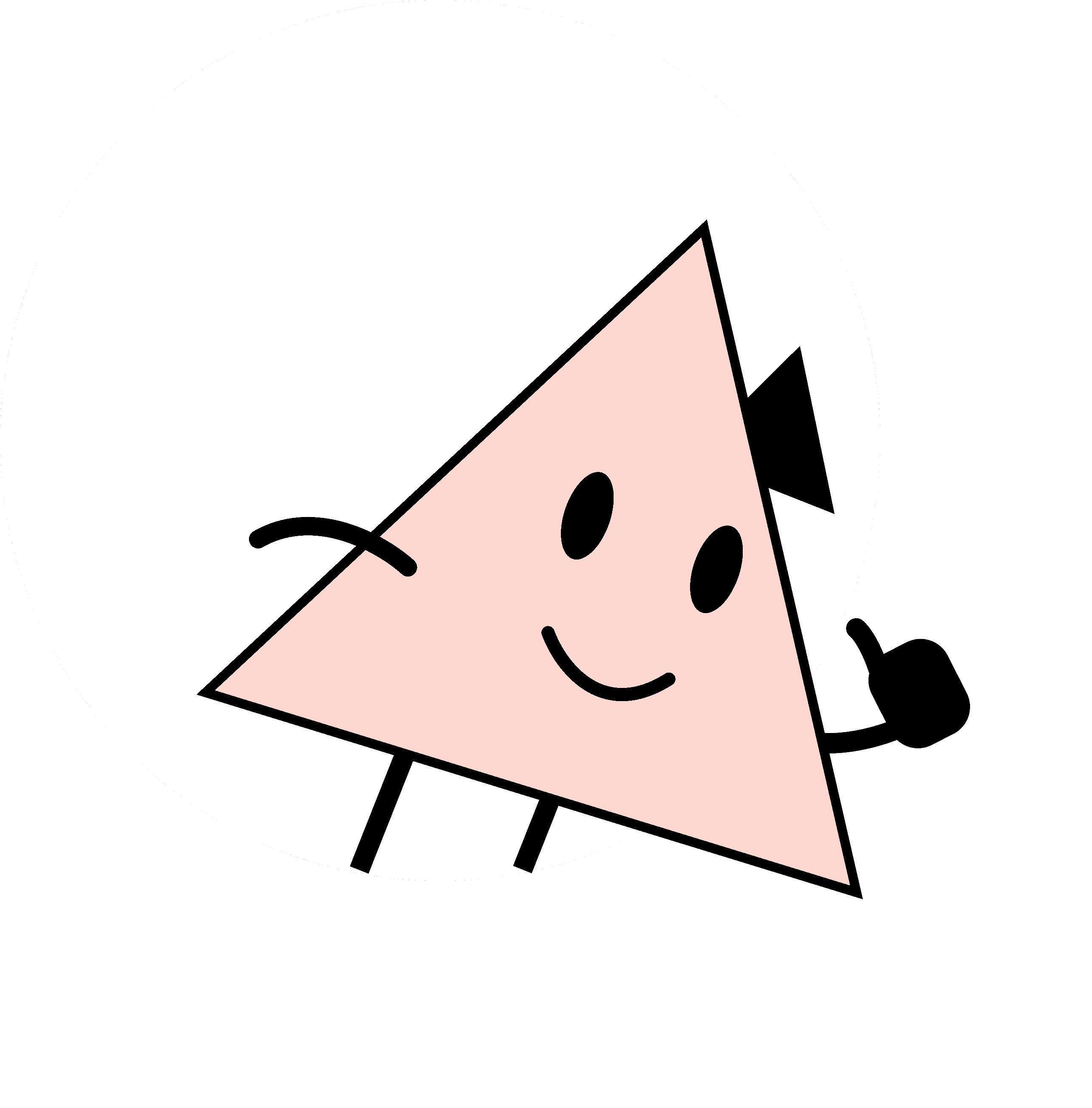 Unser rotes, dreieckiges Maskottchen Tine trägt ein Hörgerät. Sie zeigt einen Daumen nach oben und freut sich.