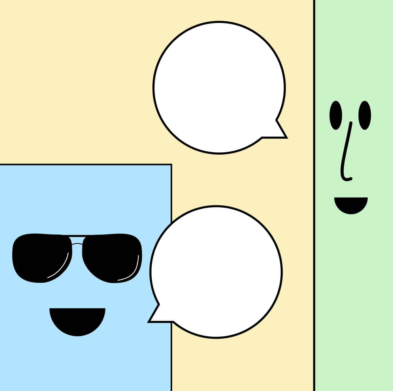 Zwei illustrierte Figuren haben einen Dialog miteinander