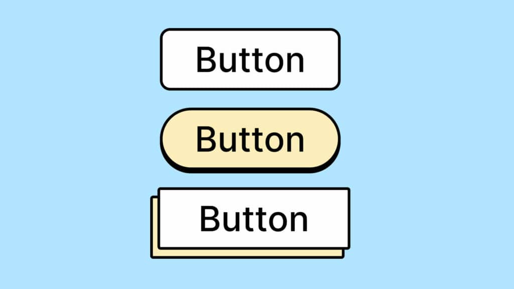 Auf dem Bild ist 3-mal einen Button. Ein mal nur umrandet, ein mal mit Schatten und ein mal mit einer gelben Box dahinter. Das Bild stellt dar, was passiert, wenn man nicht konsistent ist.