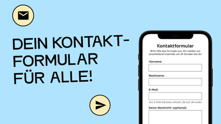 Bild auf Text: Dein Kontaktformular für alle! Daneben ist eine Illustration von einem Smartphone mit einem Kontaktformular.