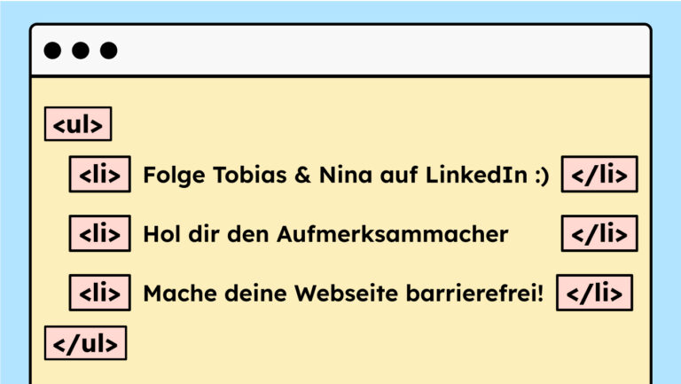 Beispiel einer ungeordneten Liste und dir richtigen HTML-Elemente dafür.