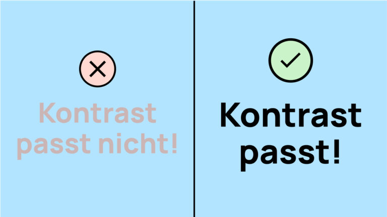 Zwei Texte. Einer ist sehr hell und hat nicht genug Kontrast, der andere ist schwarz und der Kontrast ist ausreichend.