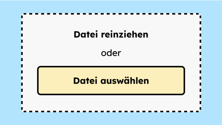 Ein Beispiel eines Feldes, in das der Nutzende ein Bild reinziehen kann. Dazu gibt es noch die Möglichkeit über einen Button das Bild hochzuladen.