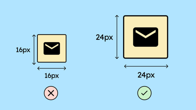 Es sind zwei Schaltflächen mit Icons zu sehen. Die Erste ist nur 16 mal 16 Pixel und damit zu klein. Die Zweite ist 24 mal 24 Pixel und damit groß genug.