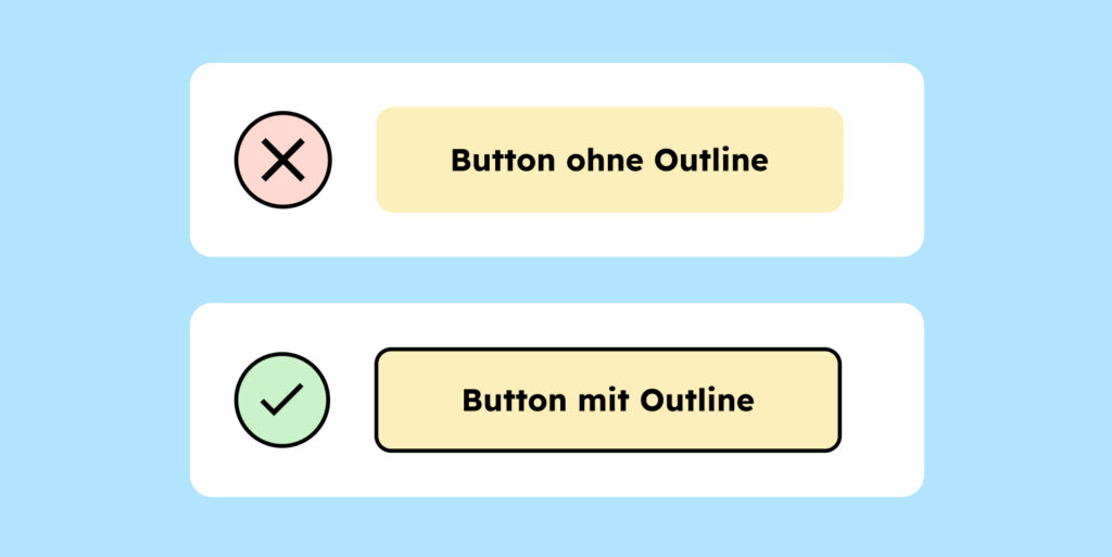 Ein gelber Button ohne Outline und einer mit