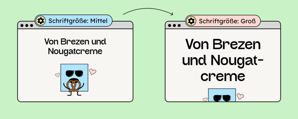 Wenn du in den Einstellungen deines Browsers die Schriften vergrößerst, sollte das auch die Schrift auf den Webseiten vergrößern.