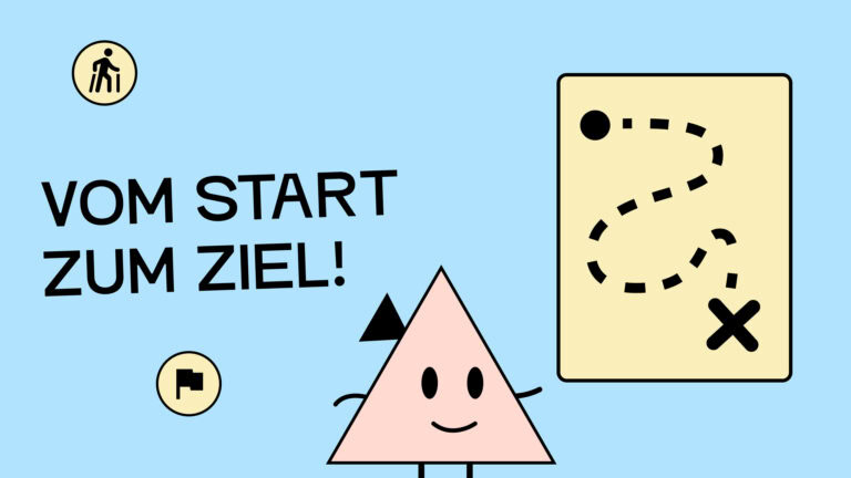 Vom Start zum Ziel. Eine Illustration von einer Schatzkarte mit einem Weg zum Schatz.