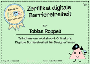 Screenshot eines Zertifikats für digitale Barrierefreiheit für Designer*innen
