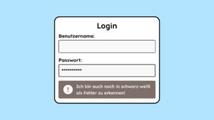 Ein schwarz-weißes Formular mit Fehler. Der Fehler ist zu erkennen, weil die Meldung in Text dabei steht und nicht nur Rot als Farbe genutzt wird, um den Fehler anzuzeigen.