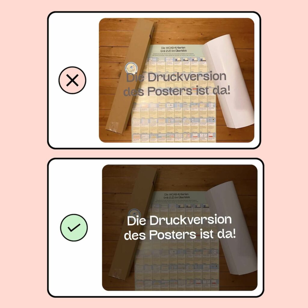 Zwei Bilder, auf denen ein Text steht. Bei dem ersten Bild stimmt der Kontrast nicht.