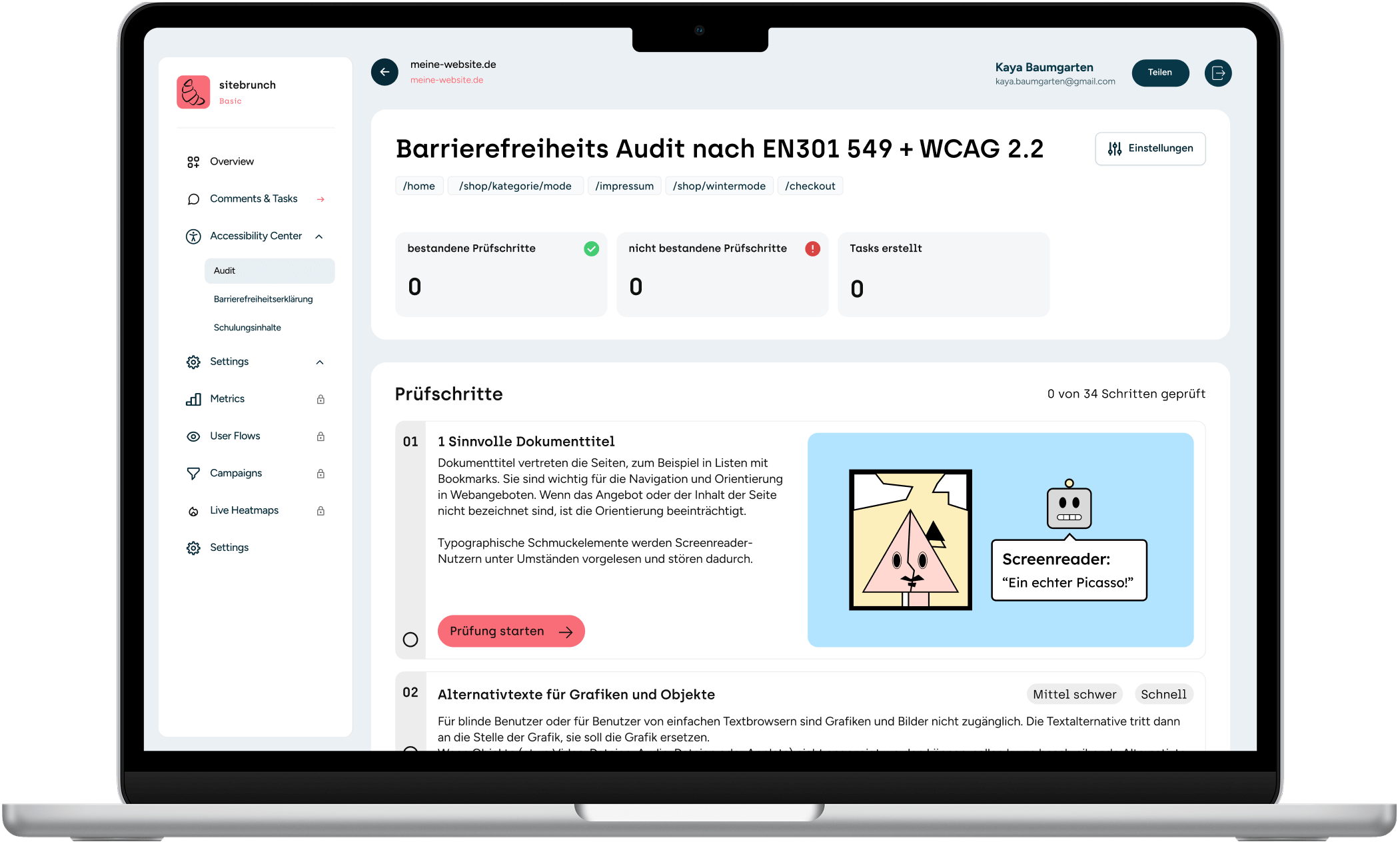 Screenshot des Accessibility-Centers in einem Mac-Book-Mock-Up