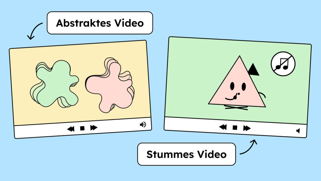 Illustration eines stummen Videos und eines abstrakten Videos, bei dem die Information nicht für das Verständnis nötig ist.